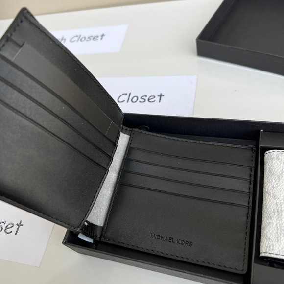 Michael kors Wallet Men Card Case 3 in 1 Gift box set Bright White Grey - Picture 3 of 6